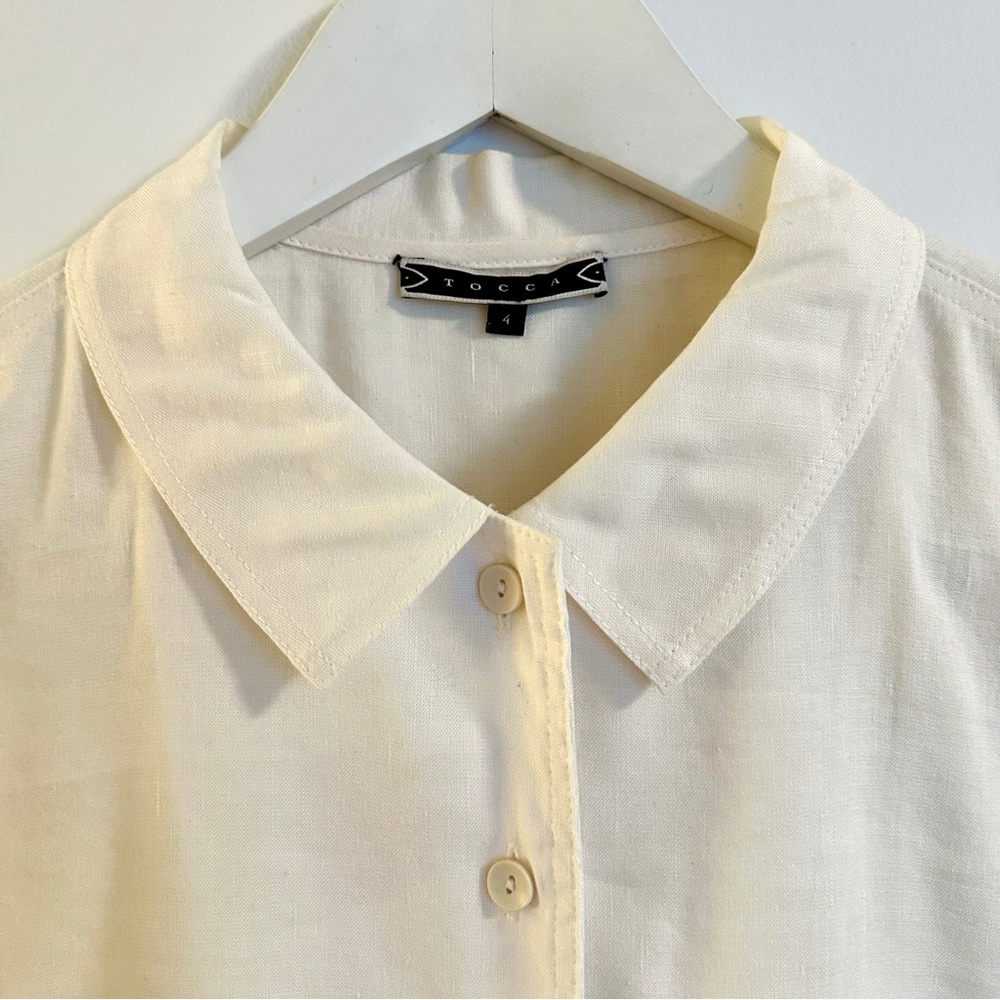 Tocca Cap Sleeve Simple Cropped Linen Top